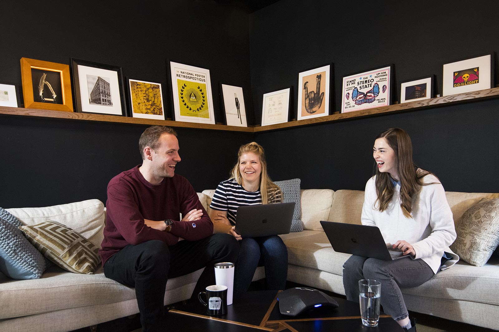 Mike, Keri and Jess meet on the couch in the Lounge