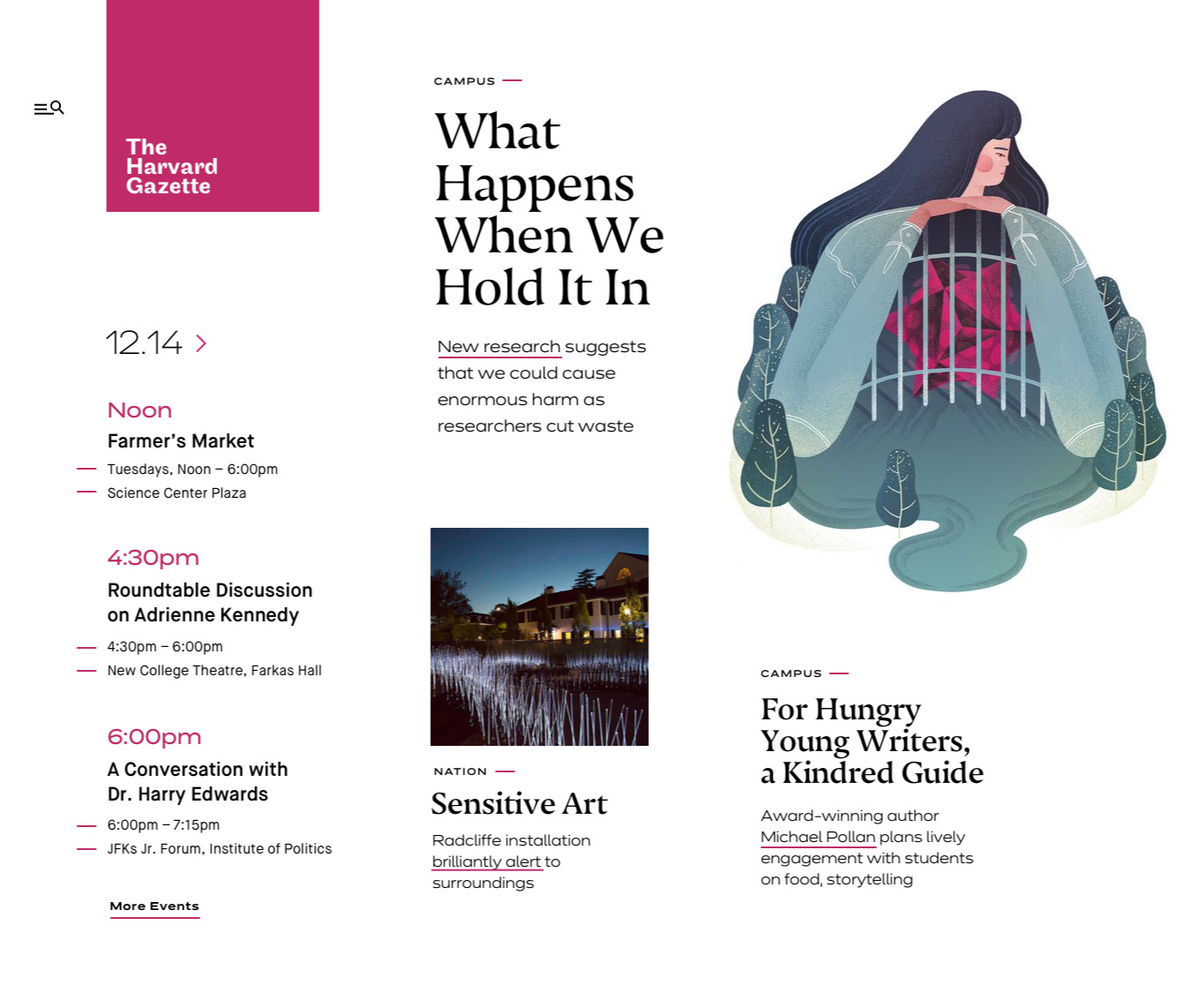 Harvard Gazette home page (purple theme)