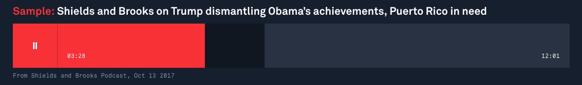 Screenshot of the audio player from the PBS NewsHour site.