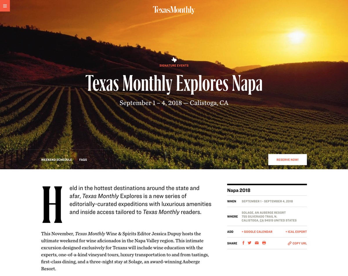 Texas Monthly Explores Napa 2018