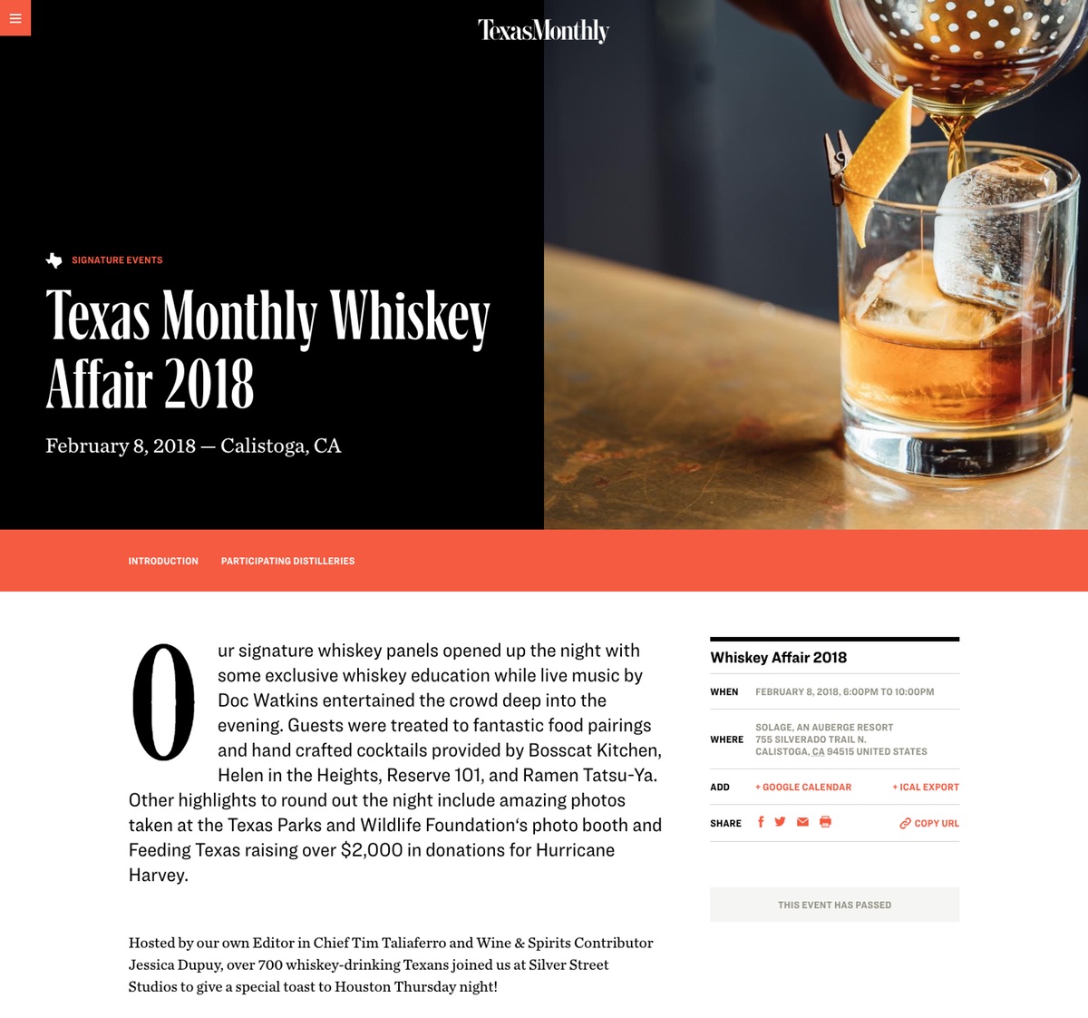 Texas Monthly Whiskey Affair 2018