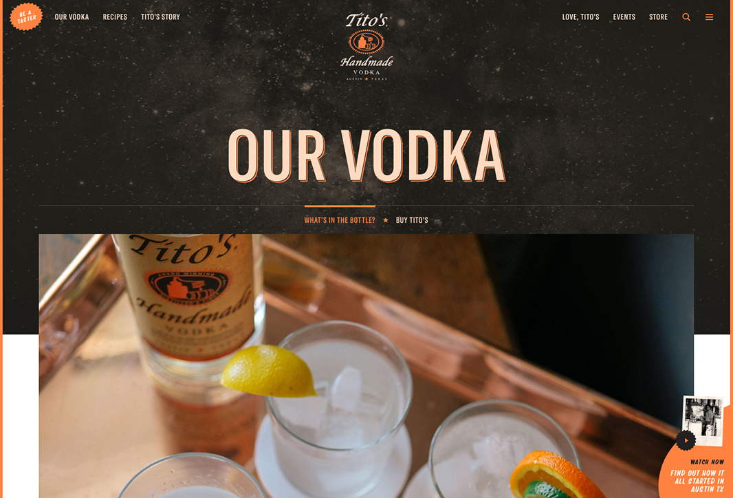 A screen from Tito's Handmade Vodka
